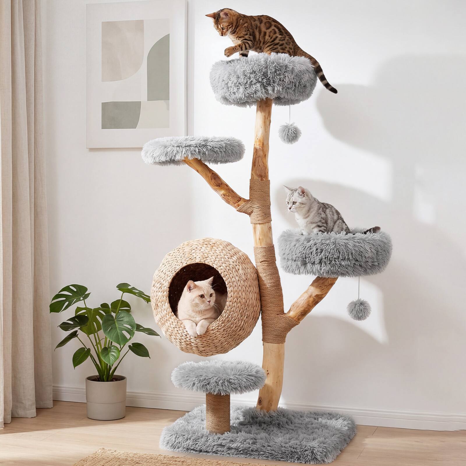 Alt View 1. Gymax - Gymax 5-Tier Cat Tree 53'' Wooden Cat Tower w/Woven Cat Condo Plush Perches for Indoor Gray - Gray.