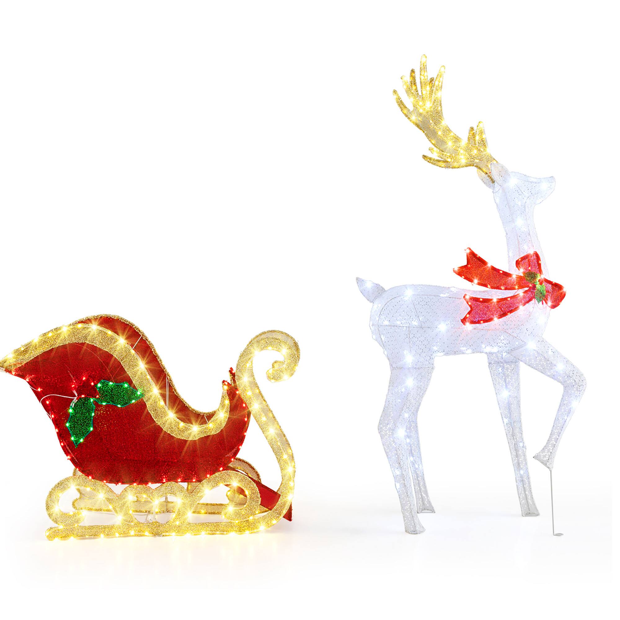 Alt View 9. Gymax - Gymax Lighted Christmas Reindeer & Sleigh Set Light-up Xmas Decorations w/462 LED - White, Red, Green.