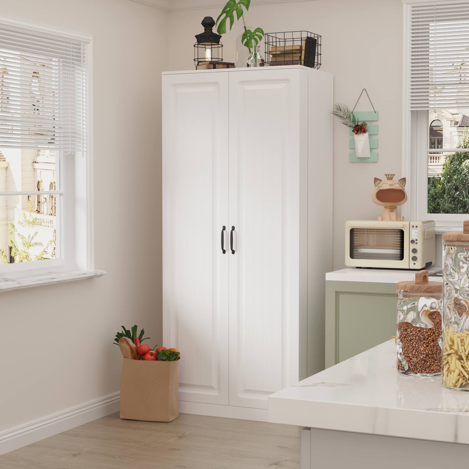 Alt View 2. Famapy - Famapy Push - Open Kitchen Pantry: Hidden - Storage Genius + Minimalist Style - White.