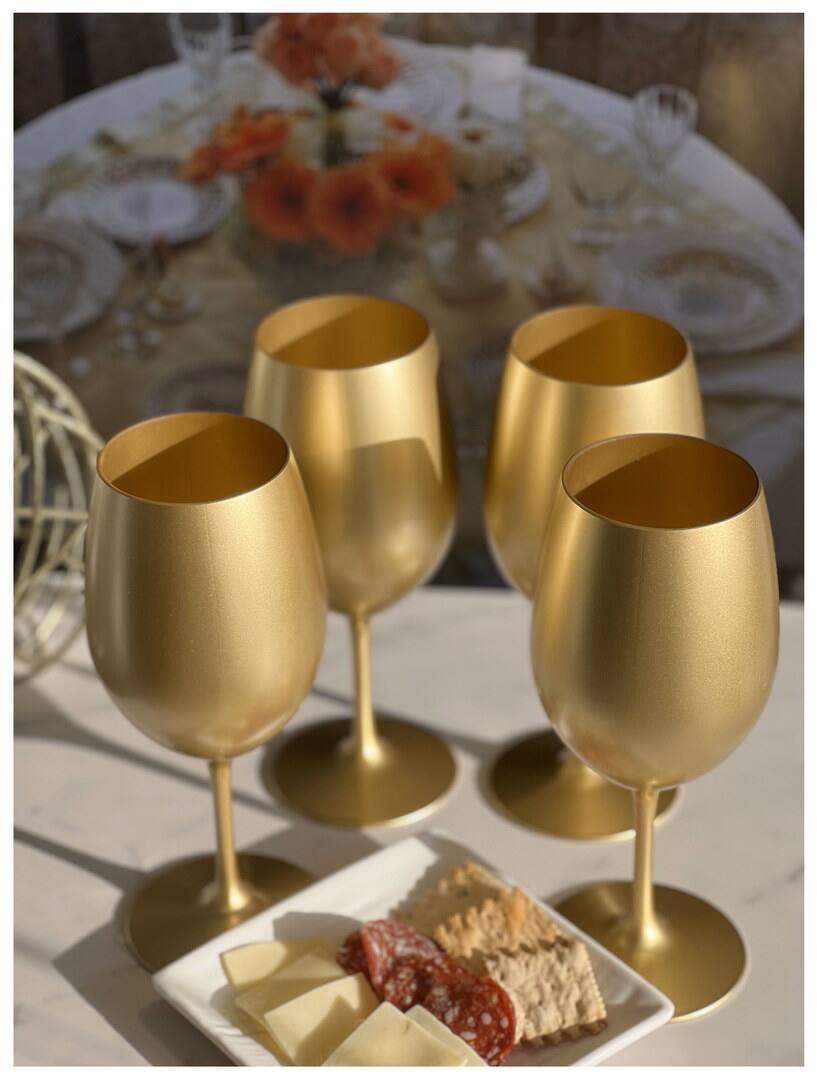 Back. APRILSOUL - Metallic Gold Plastic Wine Glasses Set of 4 BPA Free Acrylic Unbreakable Red White Wine Glasses - Gold.