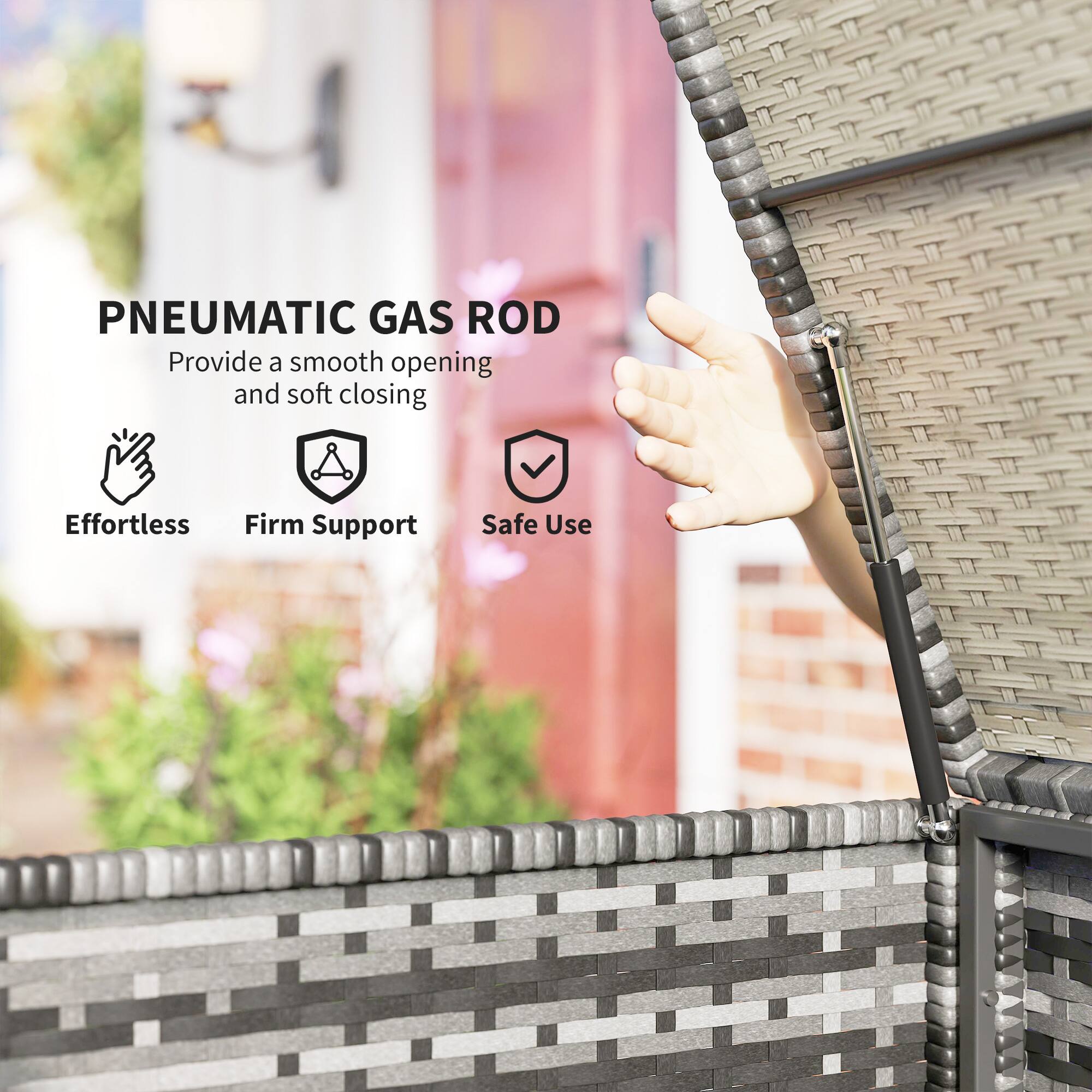 PNEUMATIC GAS ROD
Provide a smooth opening and soft closing
Effortless
Firm Support
Safe Use