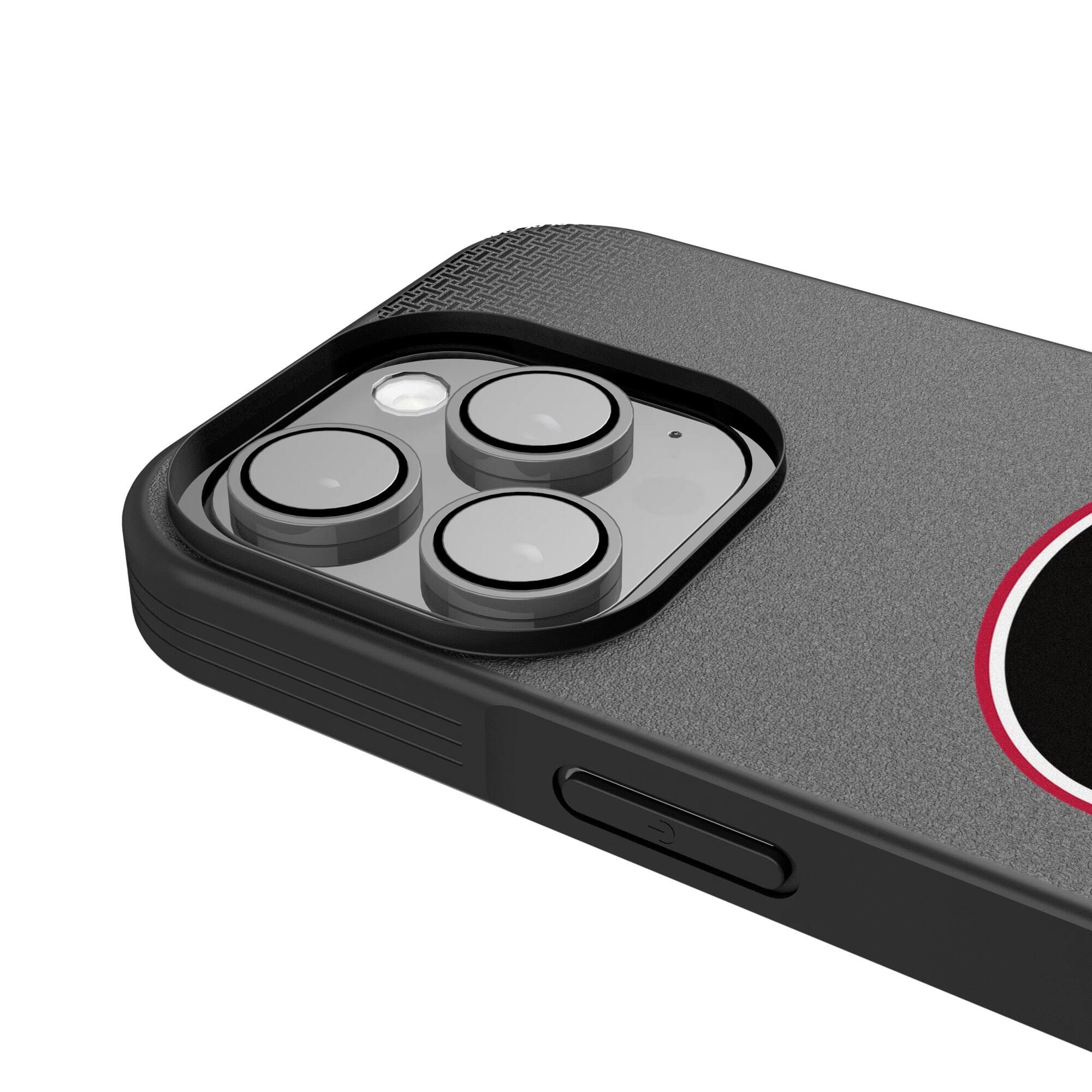 Alt View 3. Keyscaper - Georgia Bulldogs Linen Logo iPhone Bump Case - 16 Pro - Black.