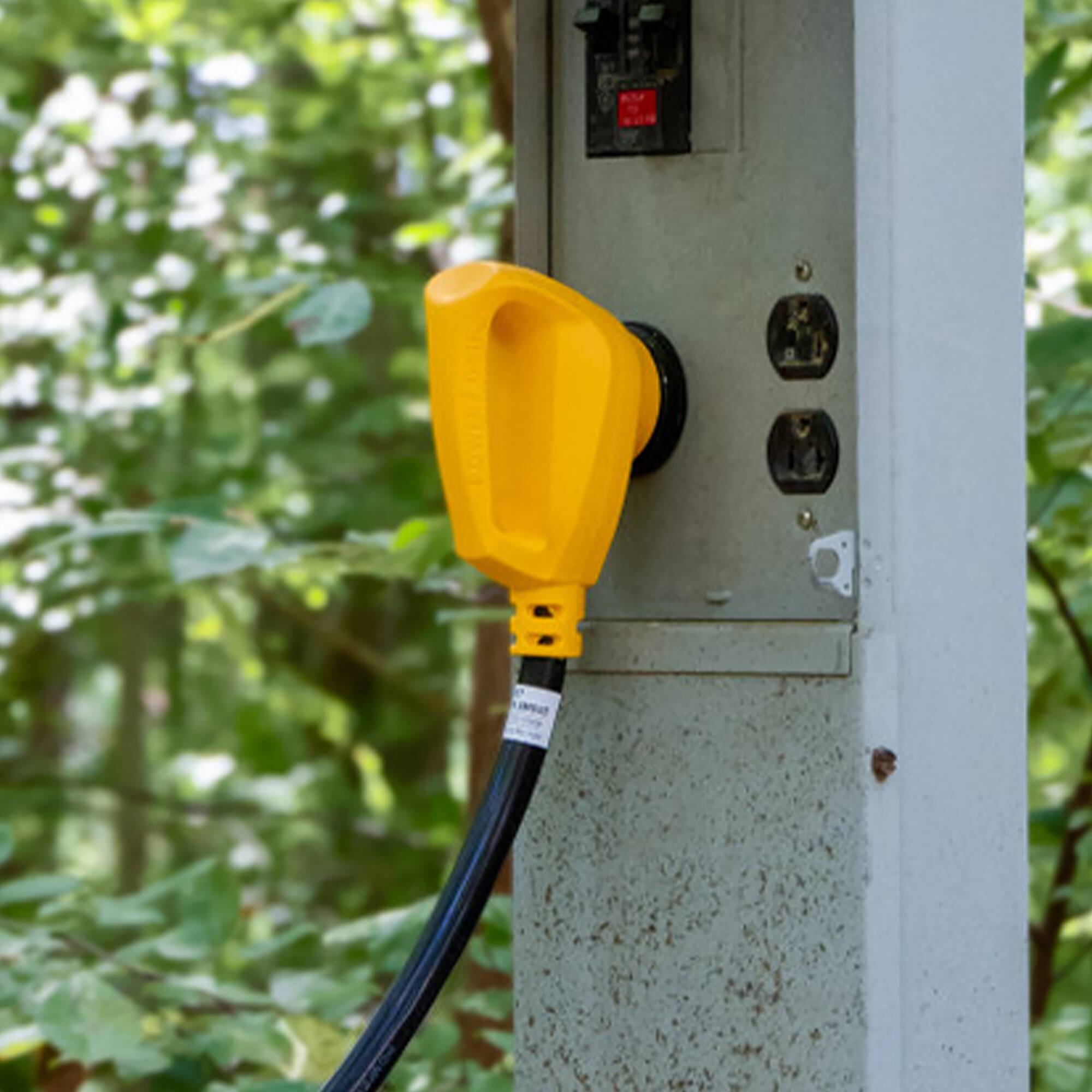 Alt View 4. Camco - Camco Power Grip 18" Dogbone Adapter with 50 Amp Locking Male and Female, Yellow - Multi.