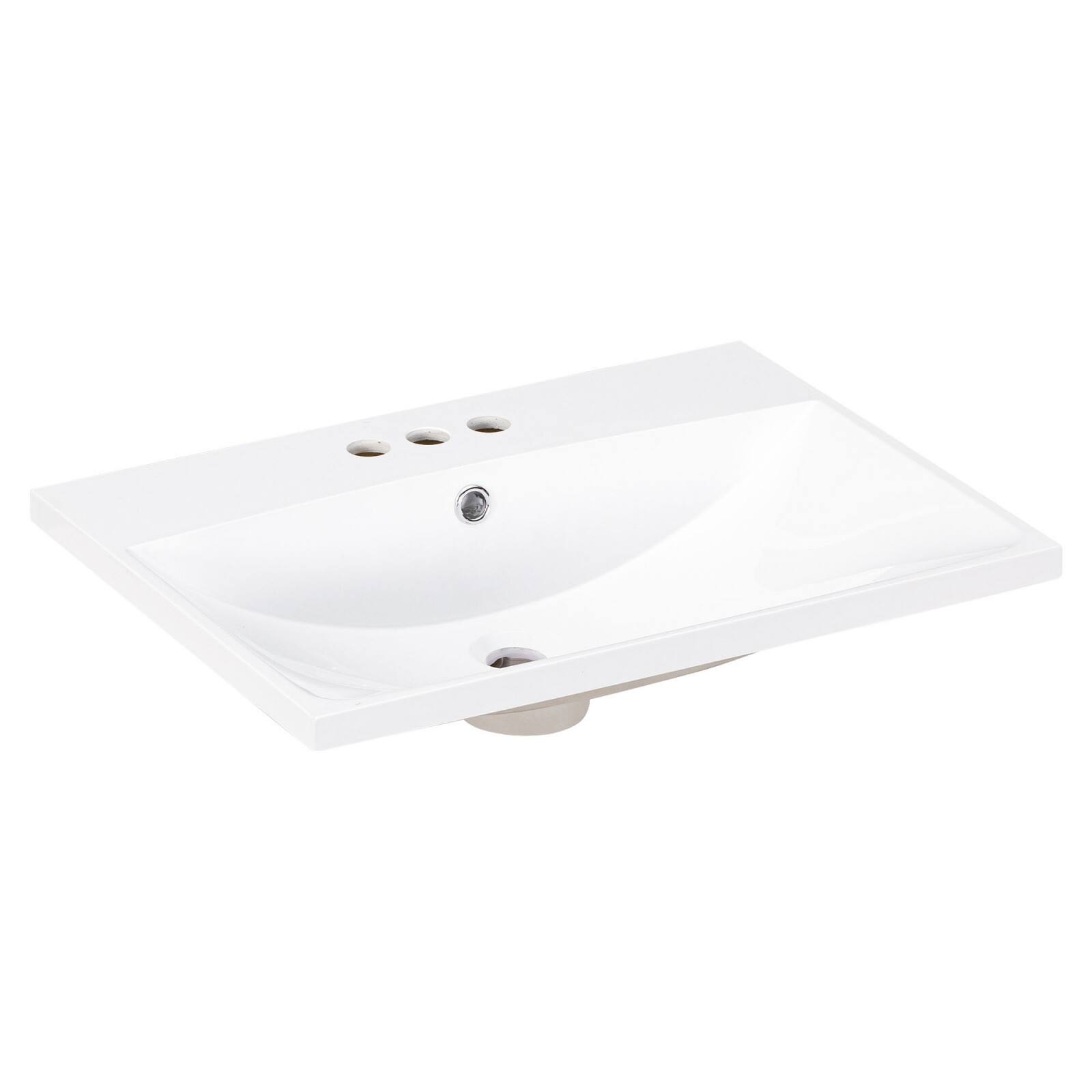 Front. Glintex - 24" Bathroom Vanity Top Only, White Ceramic Basin, 3-Faucet Holes, 4" Faucet - White.