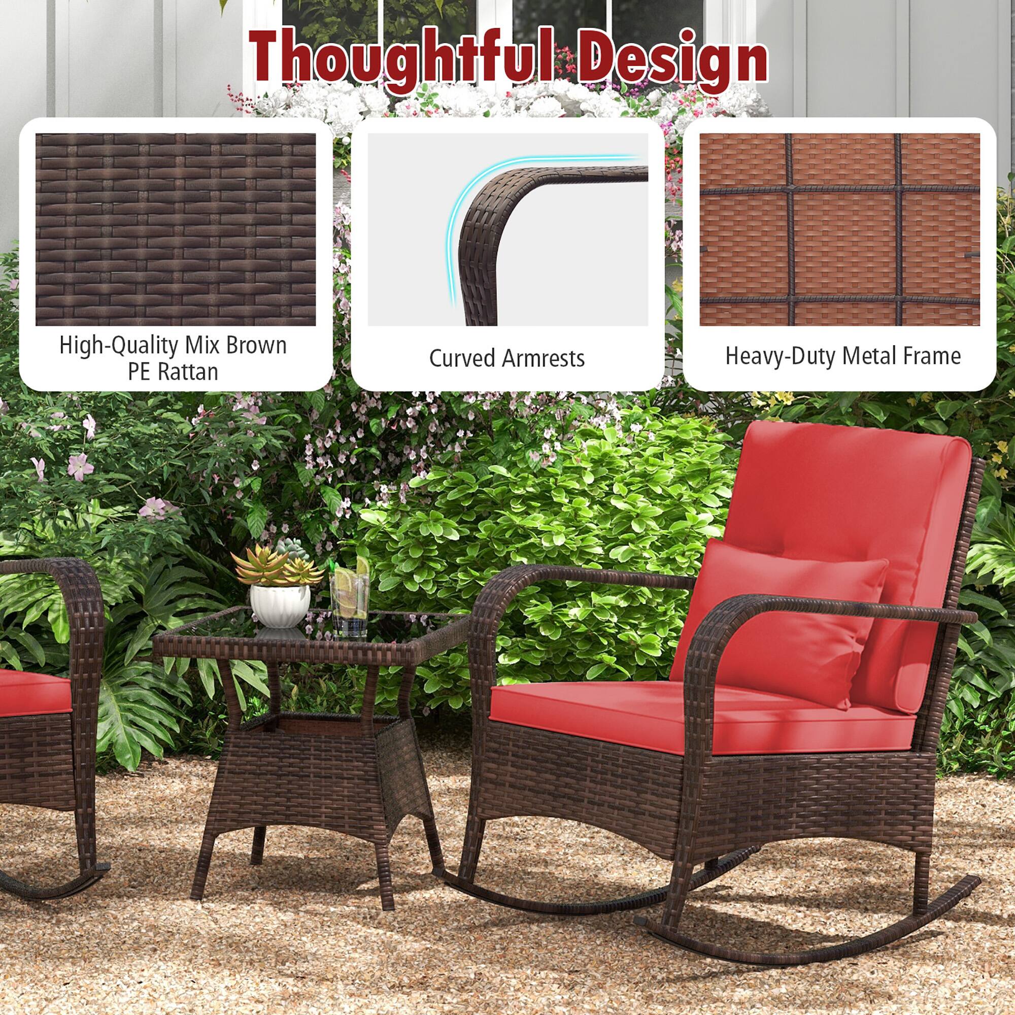 Thoughtful Design

- High-Quality Mix Brown PE Rattan
- Curved Armrests
- Heavy-Duty Metal Frame