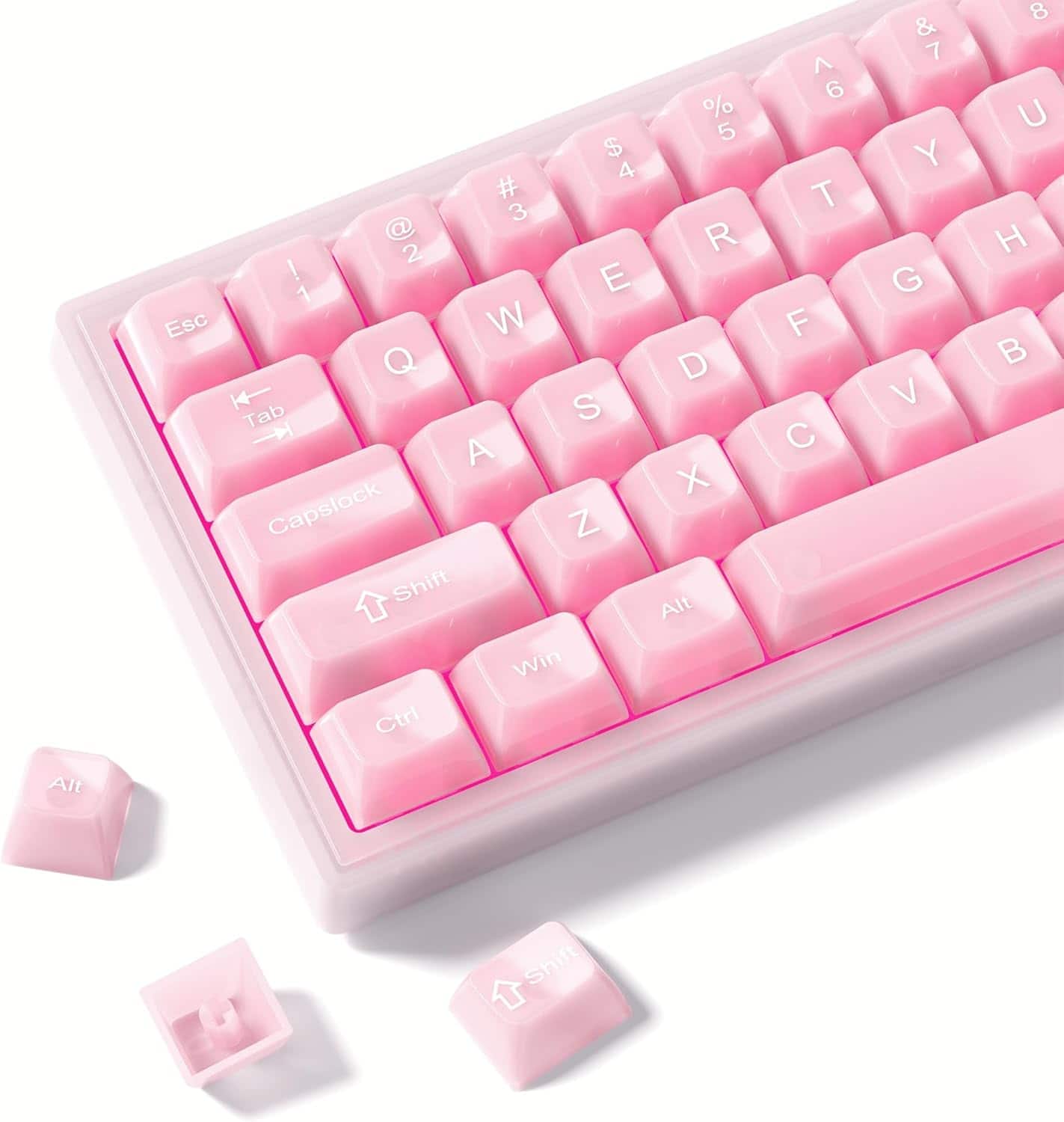 Womier - Cute Jelly Keycaps , Transparent Clear Custom Key Cap Set for All US Layout Cherry MX, Mechanical Keyboards - Pink