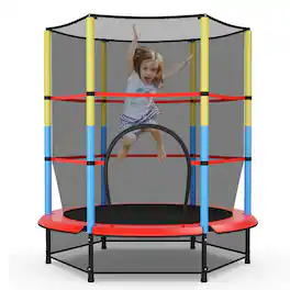 Costway - 55" Kids Trampoline Recreational Bounce Jumper W/Safety Enclosure Net Heavy-duty - Blue,Yellow,Red