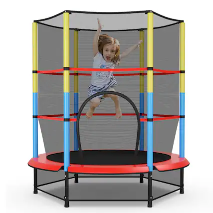 Front. Costway - Costway 55" Kids Trampoline Recreational Bounce Jumper W/Safety Enclosure Net Heavy-duty - Blue,Yellow,Red.