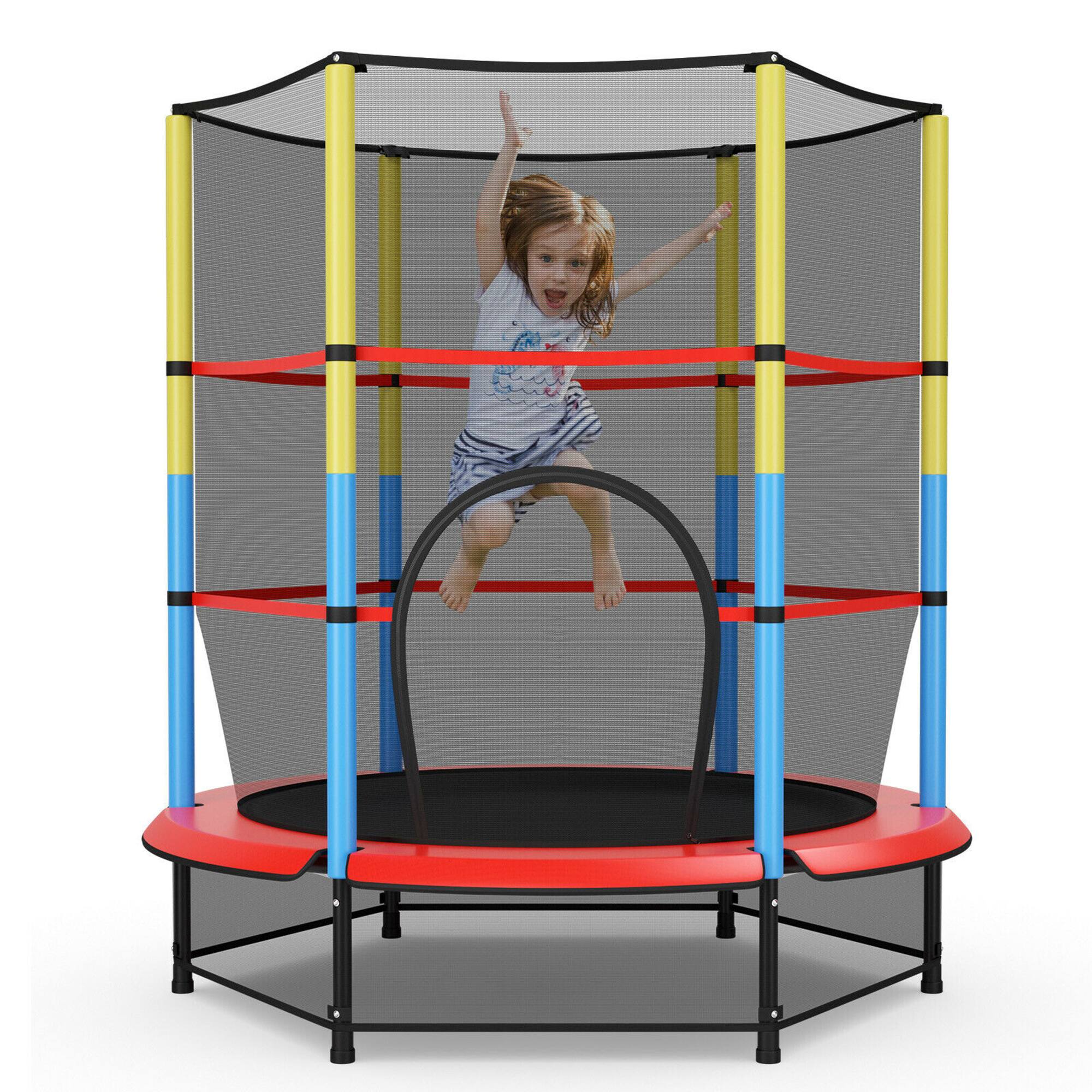 Front. Costway - Costway 55" Kids Trampoline Recreational Bounce Jumper W/Safety Enclosure Net Heavy-duty - Blue,Yellow,Red.