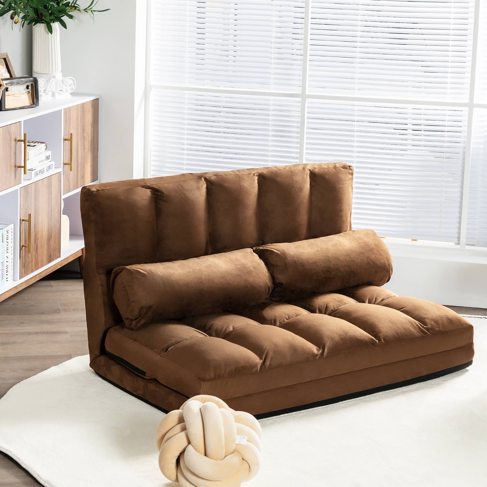 Alt View 10. Costway - Costway Foldable Floor Sofa Bed 6-Position Adjustable Couch w/ 2 Pillows Brown - Brown.