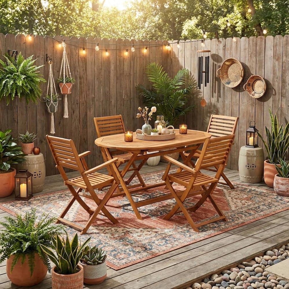 Outdoor Escape - Wooden Patio Set, Oil-Finished with 5-Piece Outdoor Table and 4 Chairs - Brown price history on PriceWatchPro
