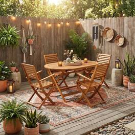 Outdoor Escape - Wooden Patio Set, Oil-Finished with 5-Piece Outdoor Table and 4 Chairs - Brown