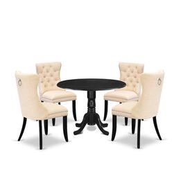 East West Furniture - 5 Piece Dining Table Set Contains a Round Kitchen Table with Dropleaf - Black