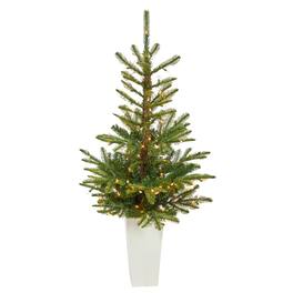 BreeBe - 4.5' Washington Spruce Christmas Tree in White Planter - Green