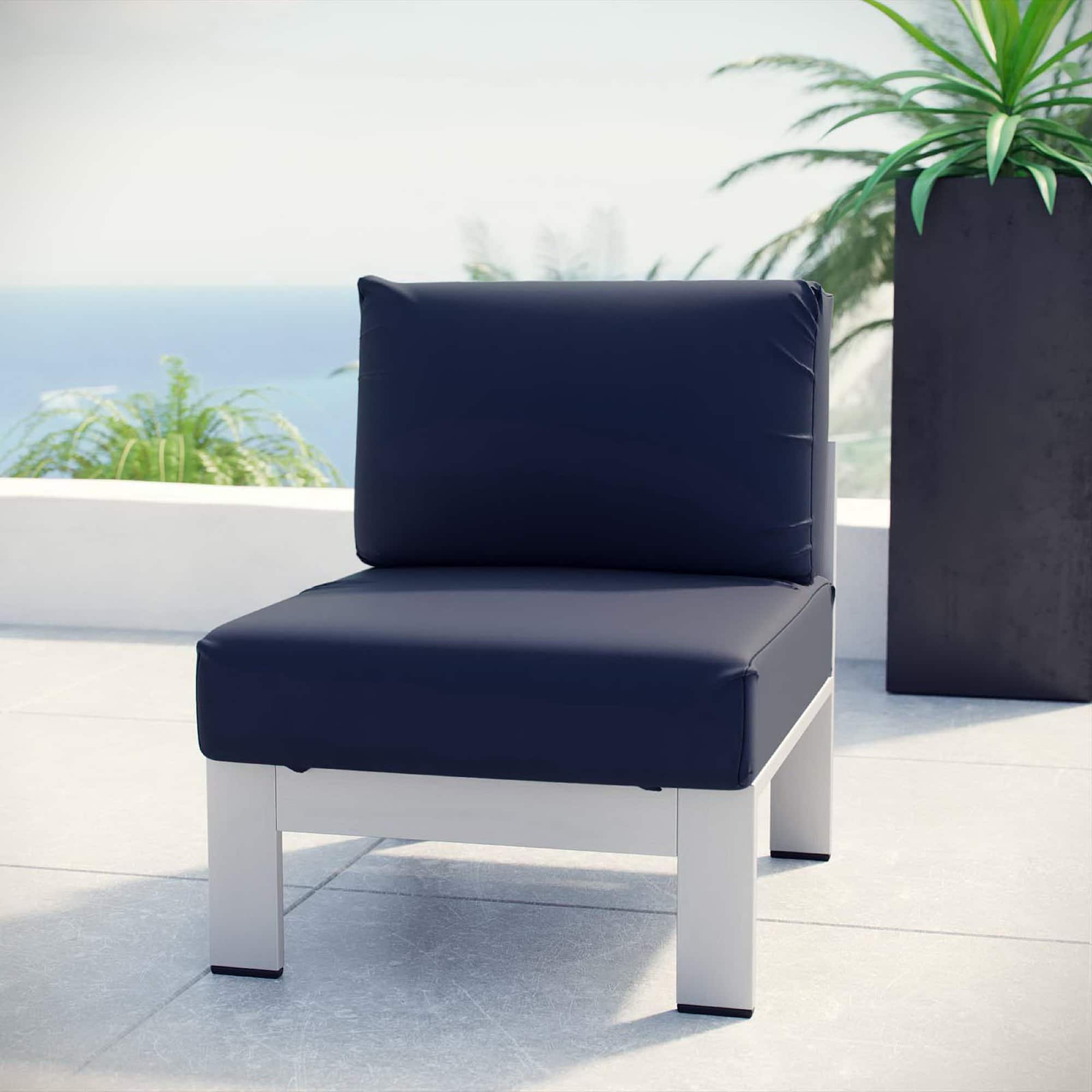 Shore Armless Outdoor Patio Aluminum Chair by Modway - Silver Navy
