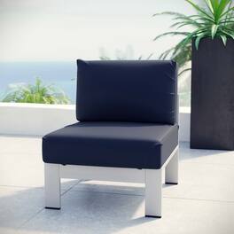 Shore Armless Outdoor Patio Aluminum Chair by Modway - Silver Navy