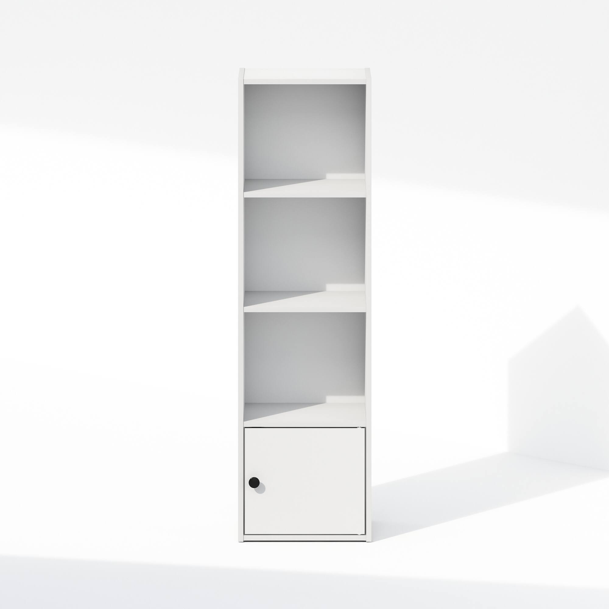 Alt View 2. Furinno - Luder 4-Tier Standing Shelf Bookcase with 1 Door Storage Cabinet, White - White.