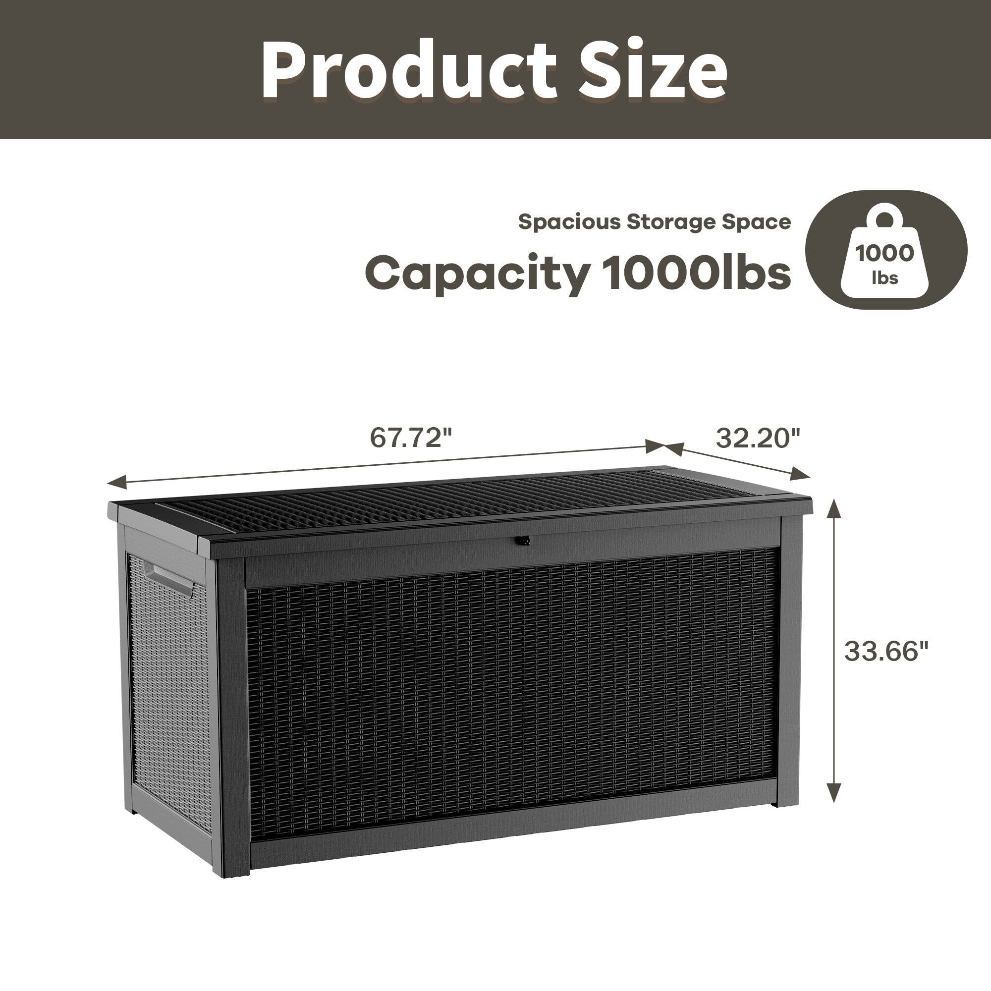 Product Size  
Spacious Storage Space  
Capacity 1000lbs  
67.72" x 32.20" x 33.66"