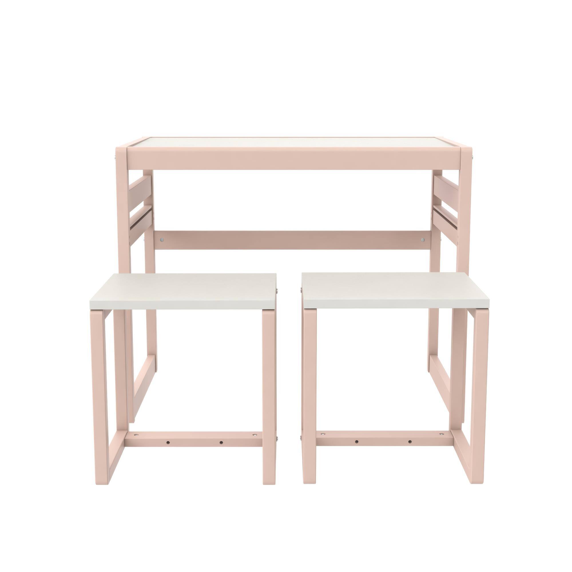 Alt View 1. Aukfa - 3-Piece Kids Activity Table Set - Adjustable Height Table & Chairs, Solid Wood, 31"W Table & 14"W Stools, 60lb Capacity - Pink.