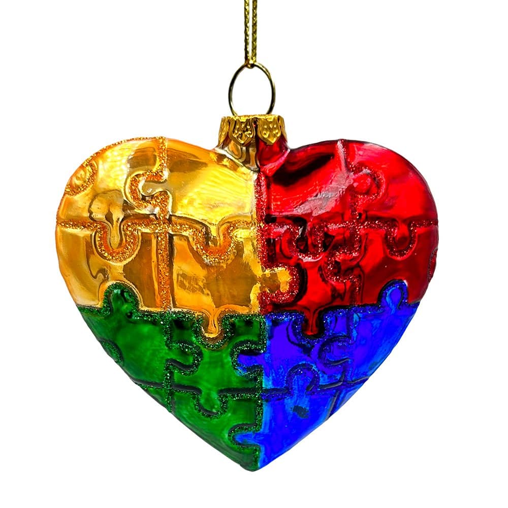 Front. OrnamentallyYou - Sentimental Autism Heart Puzzle Glass Christmas Ornament Autistic Child Parent Gift - Multi-colored.