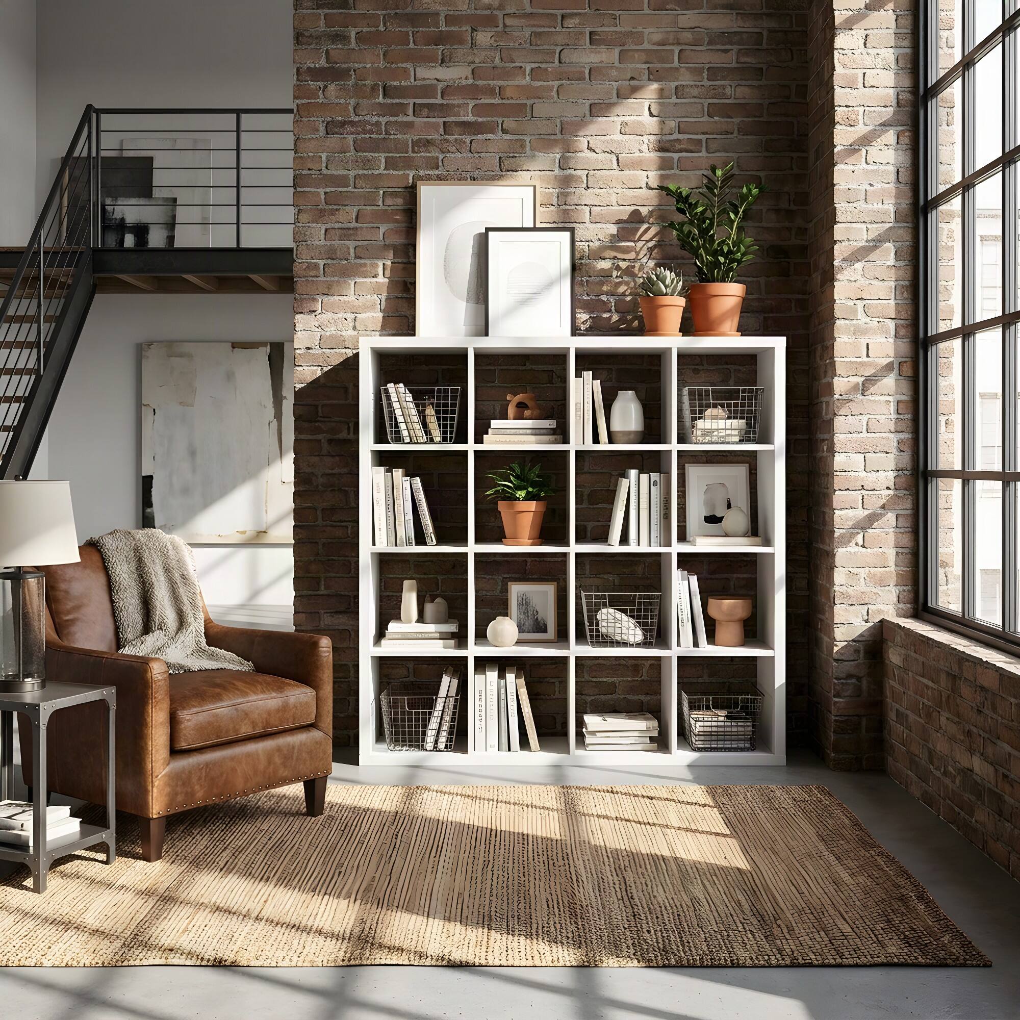 Back. FurniFact - Engineered Wood Storage Cabinet with 16 Open-Back Cube Shelves, Tall Bookcase Organizer for Bedroom or Entryway, White - White.