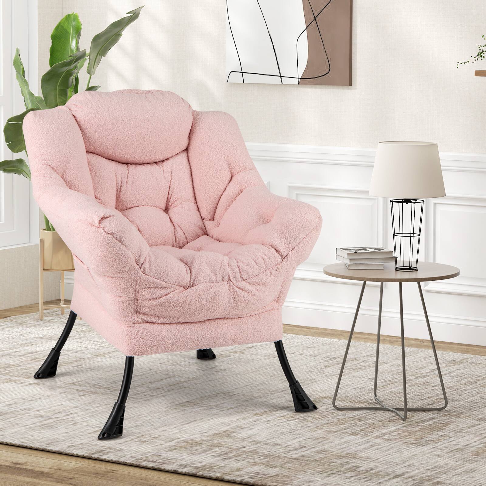 Alt View 1. Ecooso - Sherpa Upholstered Accent Chair with Soft Head Pillow for Cozy Support - Pink.