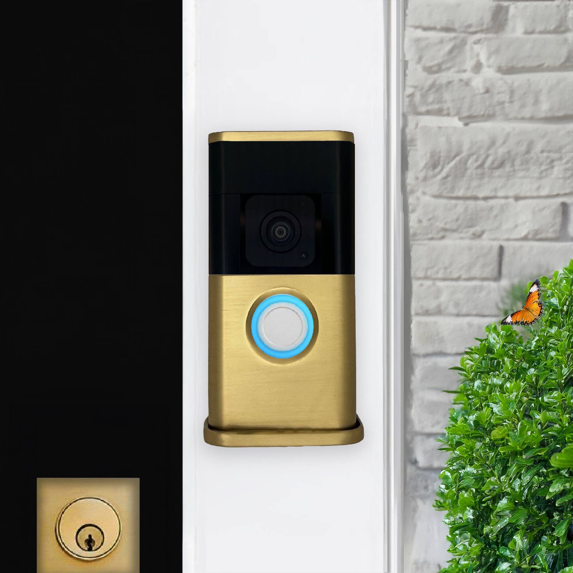 Alt View 3. Michael Healy - Traditional Video Doorbell Cover (Ring 3, 3 Plus, 4, Battery Plus and Battery Pro) - Satin Brass.