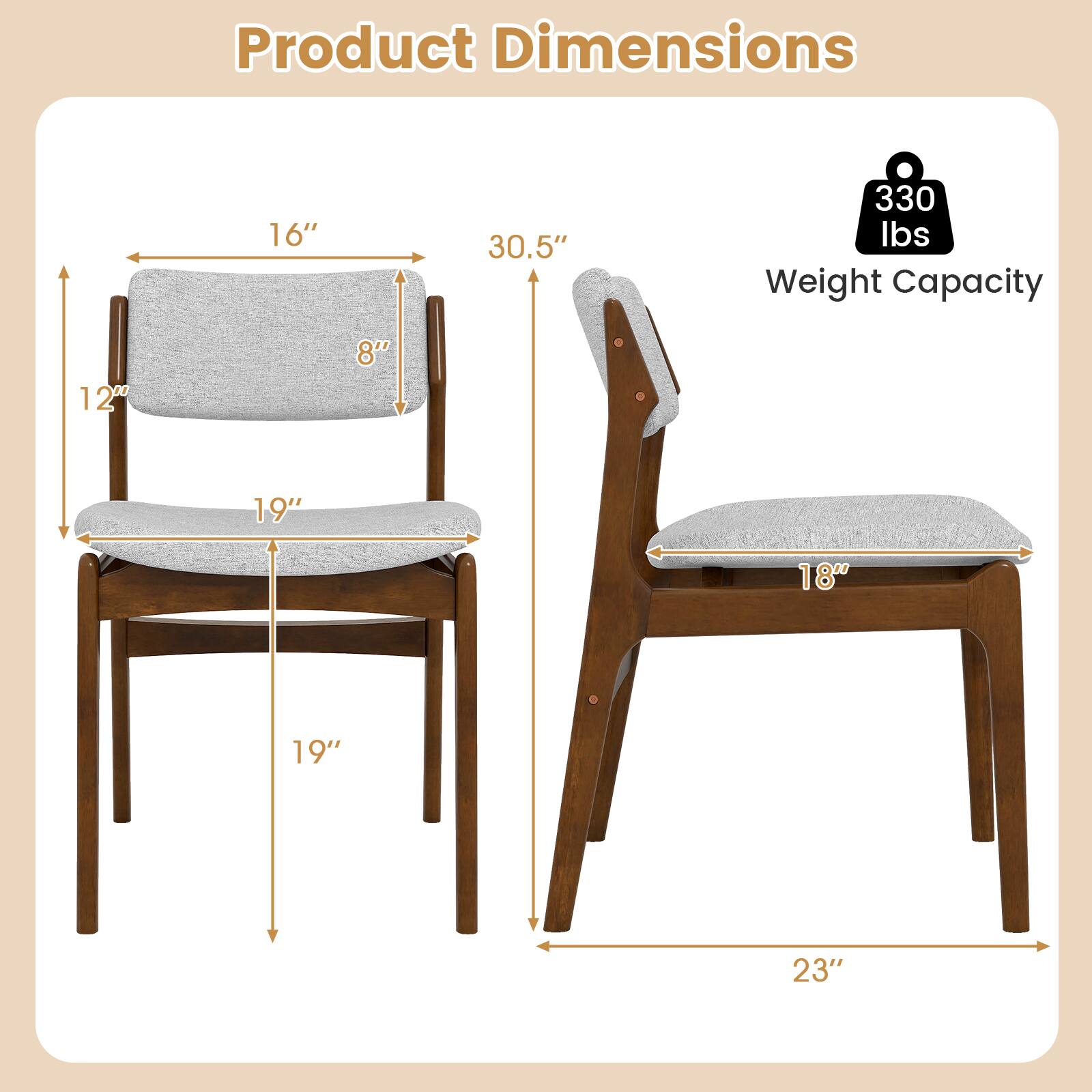 Product Dimensions: 16" x 30.5" x 19" x 18" x 23"  
Weight Capacity: 330 lbs