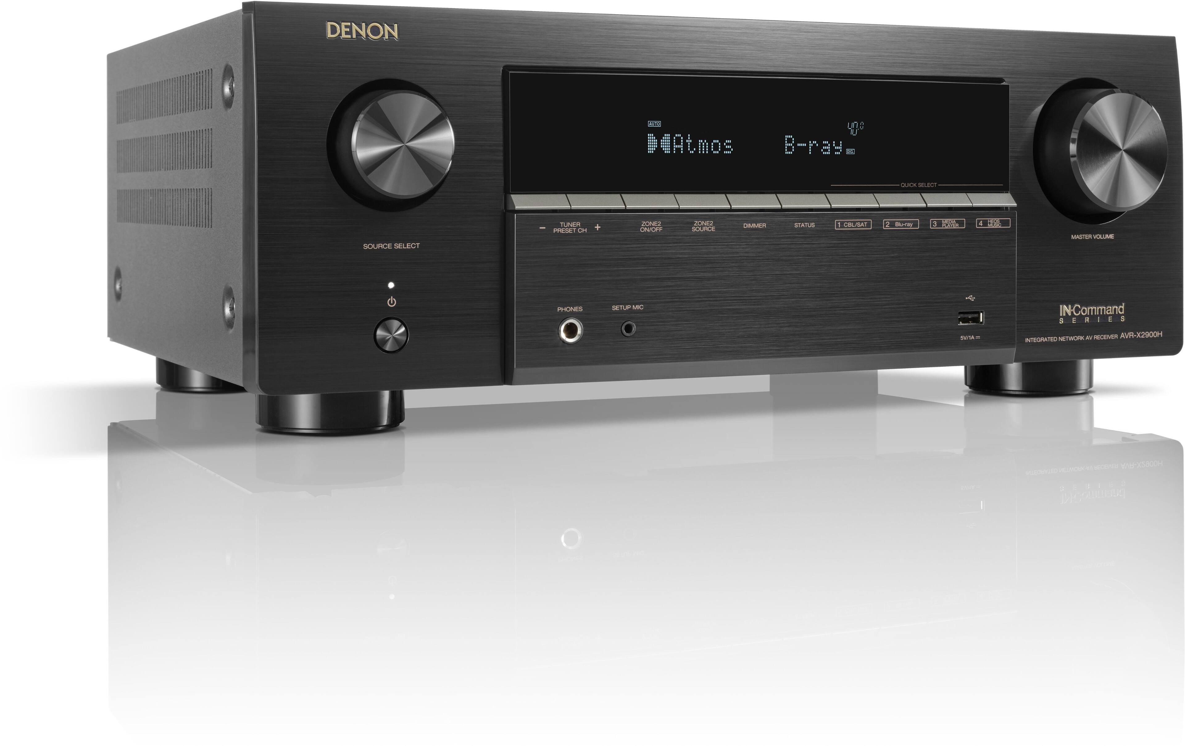 DENON  
D4Atmos  
B-ray  
DE  
QUICK SELECT  
SOURCE SELECT  
TUNER  
FESE  
Cm + 22  
E Kede  
SOUPCE  
CAMEN  
STATUS  
COLAA  
Samay  
3 b  
4  
FP  
MAIEA  
VOLUME  
PHONES  
NETUP  
MIC  
SWIse  
IN-Command  
SERIES  
SE  
a  
a  
I  
A  
5  
NETWORK  
RECEIVER  
AVR-X2900H  
INTEGRATED  
e  
A  
s  
7  
D