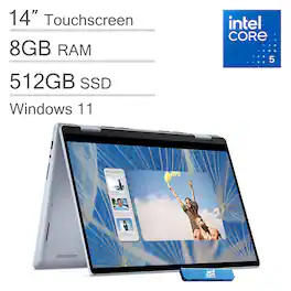 Dell - Inspiron 14 - 14" FHD+ 2-in-1 Touchscreen Laptop - Intel Core 5 120U 2024 - 8GB Memory - 512 GB Storage - Ice Blue