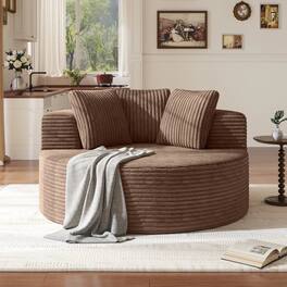 Yardgrace - Oversized Round Lazy Sofa Chair,Corduroy Deep Seat Single Sleeper Sofas, Upholstered Chaise, Cloud Couch for Living Room - Brown