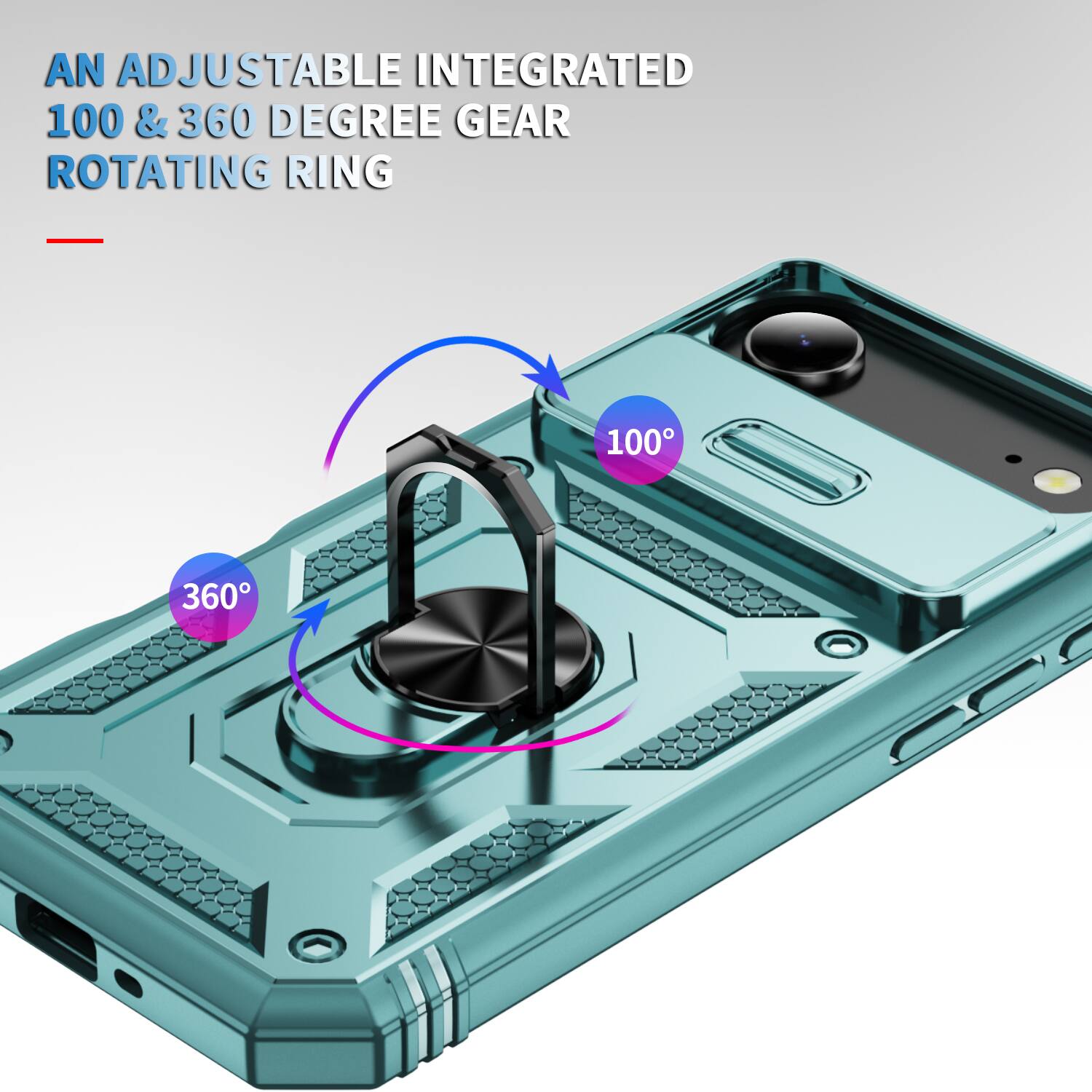 AN ADJUSTABLE INTEGRATED 100 & 360 DEGREE GEAR ROTATING RING