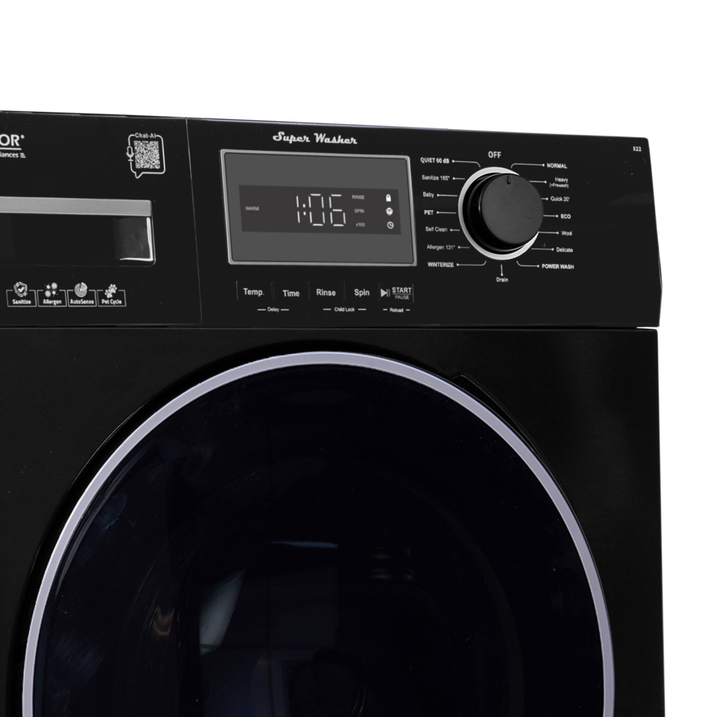 OR lances & Super Washer  
QUIET 40 dB  
OFF  
NORMAL  
- Sanitize 160°F  
- Baby 100°F  
- Self Clean 131°F  
- Allergen 131°F  
- WINTERIZE  
- DRIP  
- ECO  
- Wool  
- Delicate  
- POWER WASH  

Temp.  
Time  
Rinse  
Spin  
- START  
- Pause  
- Cancel  

1:06  
Rinse  
- PET  
- Set Clean  
- Abergen  
- Autaramas  
- PetGycle  
- Temp  
- Time  
- Rinse  
- Spin  
- CLA  
- Ls  
- H  
- START  
- SLA  

Saritue 188  
Balo  
noi Due  
- - - -  
BCO  
Abergen 18  
Detate  
MNTERIE  
POWER  
WAH  
Sanitae  
Altergen  
Autaramas  
PetGycle  
Temp  
Time  
Rinse  
Spin  
CLA  
Ls  
H  
START  
SLA