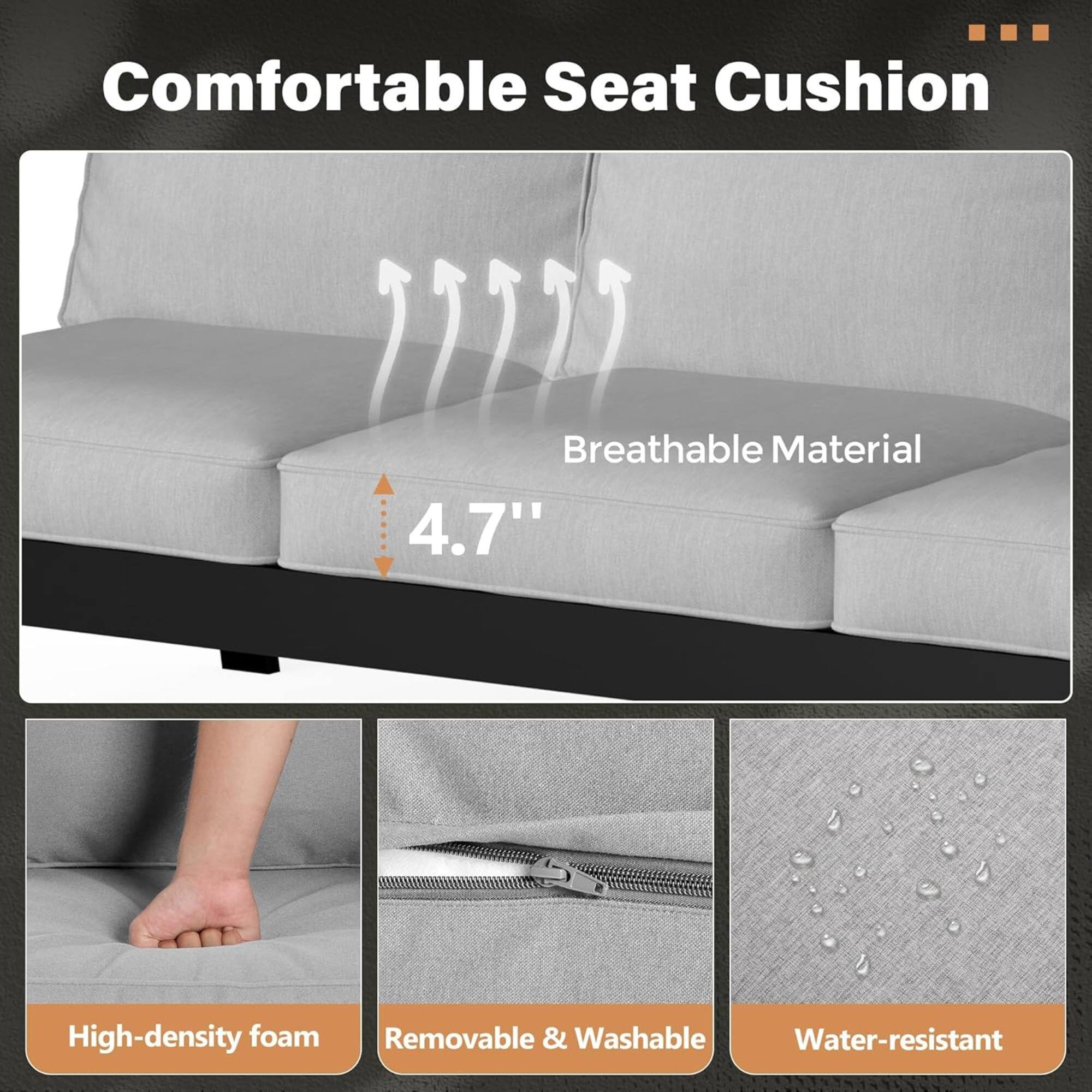 Comfortable Seat Cushion  
Breathable Material  
4.7" High-density foam  
Removable & Washable  
Water-resistant