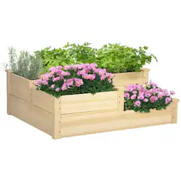 Outsunny - 3 Tier Raised Garden Bed, Outdoor Planter Box, Wooden Garden Box with Open Bottom for Growing Vegetables - Natural Wood
