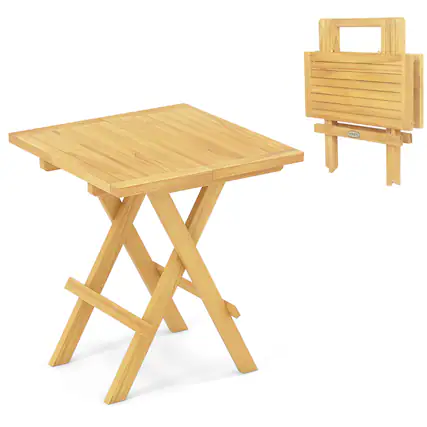 Front. Gymax - Gymax Patio Folding Side Table w/ X-shaped Legs & Slatted Tabletop for Backyard - Natural.