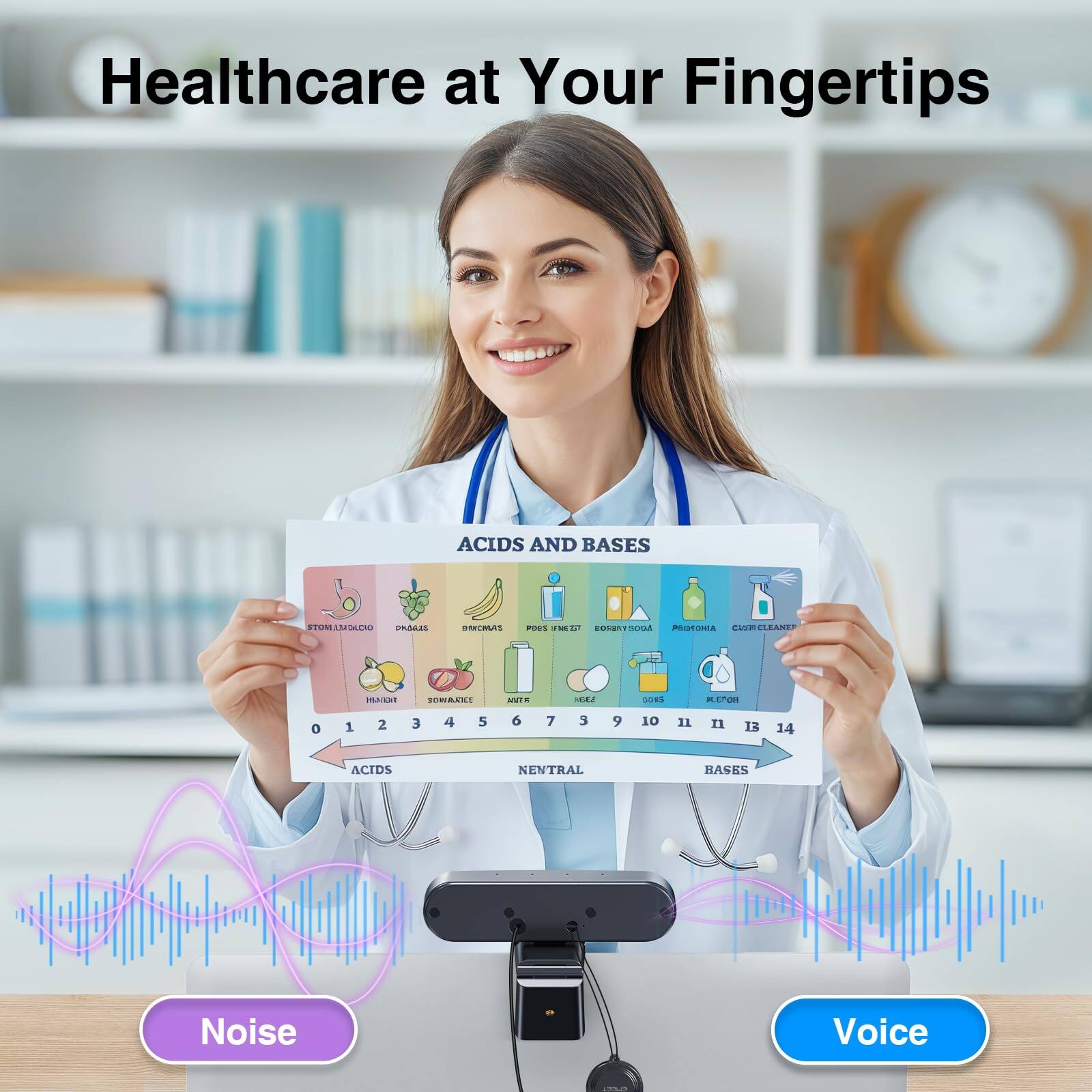 Healthcare at Your Fingertips

ACIDS AND BASES

STOMACH ACID
PKA 2.5
BANANAS
PKA 4.5
LEMON
PKA 2.0
SODA
PKA 8.3
BASICS
PKA 12.0
CUSTO CLEANER
PKA 14.0

MADE
WITH
830
0045

K CTOR
0
1
2
3
4
5
6
7
8
9
10
11
12
13
14

ACIDS
NEUTRAL
BASES

Noise
Voice