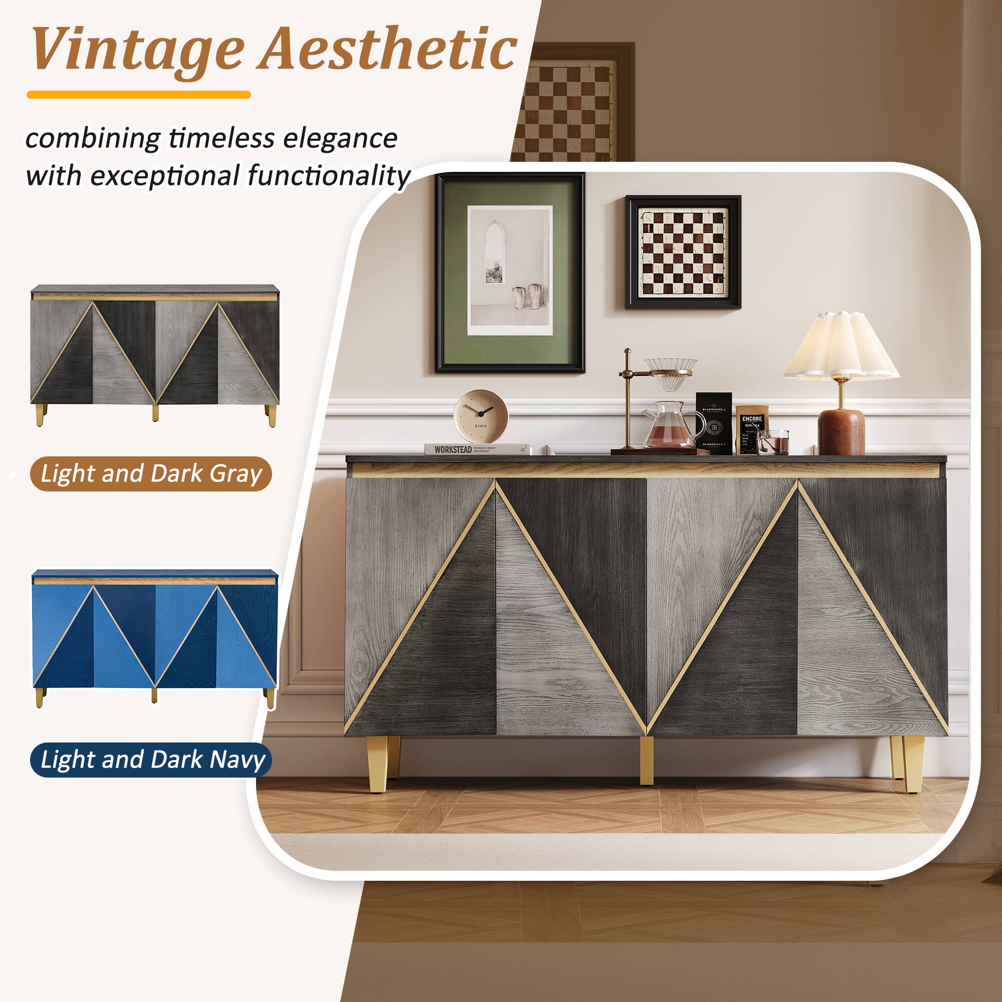 Vintage Aesthetic  
combining timeless elegance with exceptional functionality  

Light and Dark Gray  

Light and Dark Navy