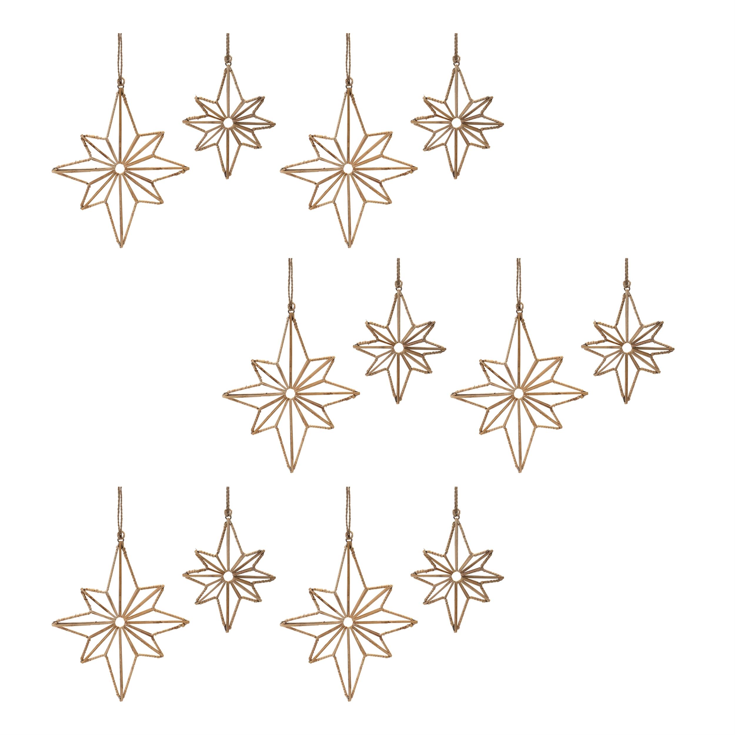 Alt View 2. BreeBe - Rattan Wrapped Metal Star Ornament (Set of 12) - Beige.