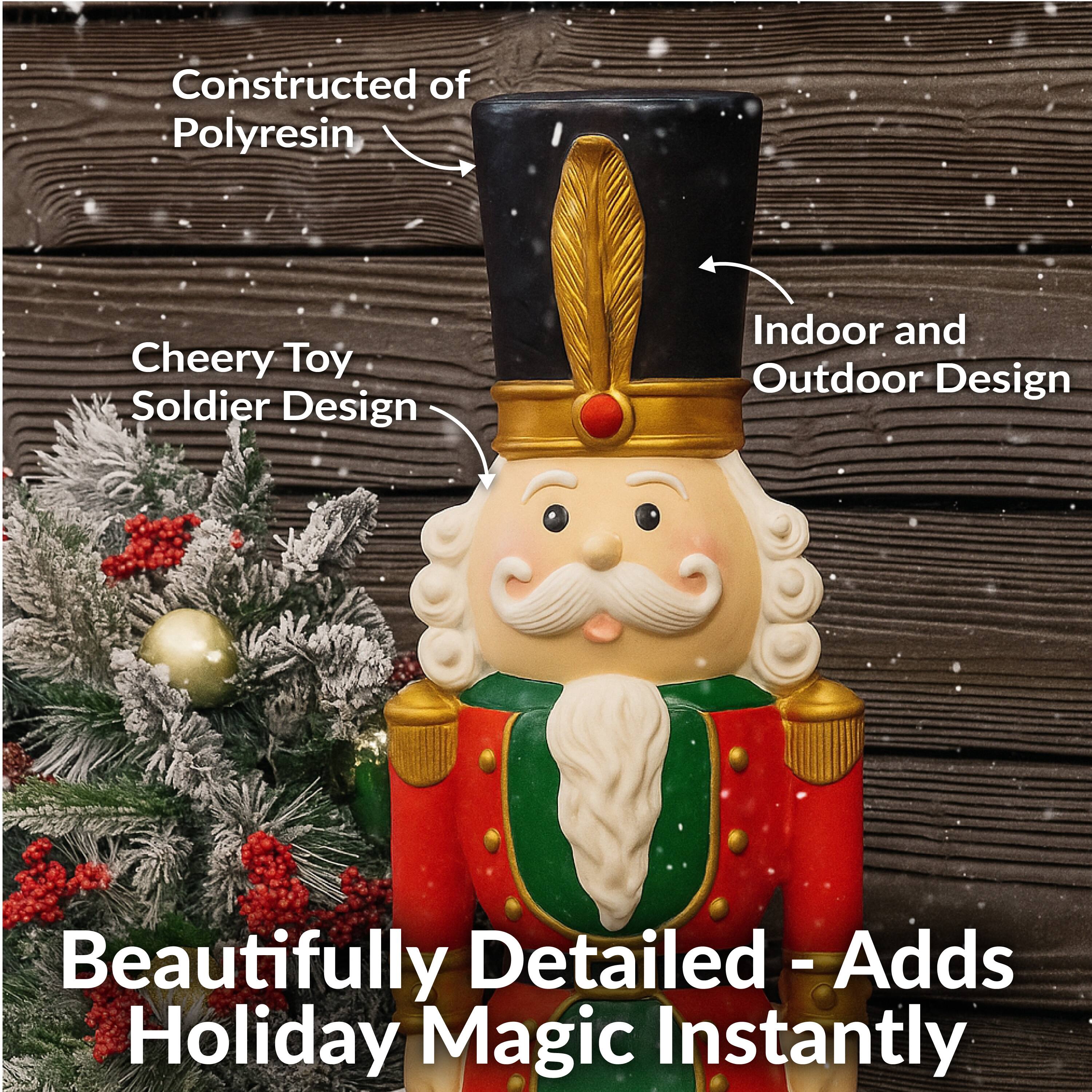 Constructed of Polyresin  
Cheery Toy Soldier Design  
Indoor and Outdoor Design  
Beautifully Detailed - Adds Holiday Magic Instantly