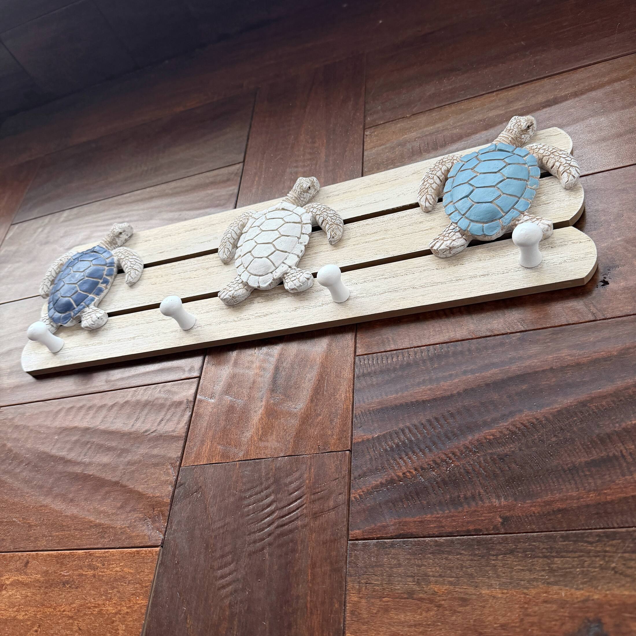 Alt View 6. Chesapeake Bay - Sea Turtle Wall Hook Rack 4 Peg Distressed Wood Resin 19 Inch Coastal - Blue.