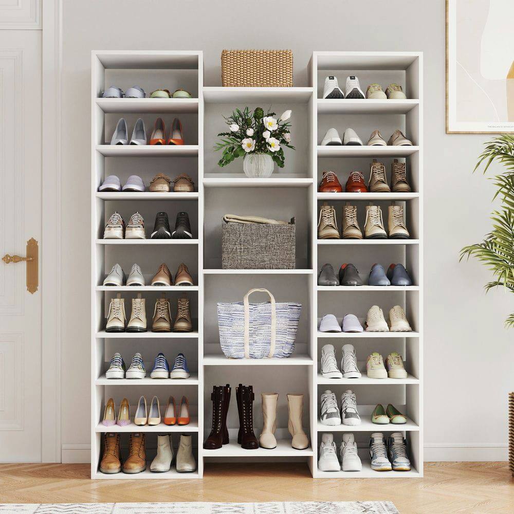 Back. Kadyn - 14-Tier Shoe Rack, White Shoe Storage Cabinet with 22 Open Cubbies, Shelf for Bedroom, Living Room Entrance Hallway - White.