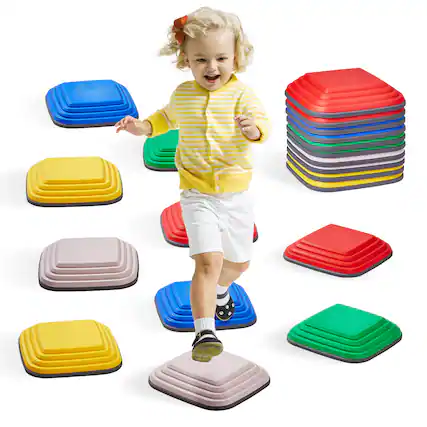Front. VEVOR - Balance Stepping Stones for Kids, 10 PCS, Up to 220 lbs, Non-Slip Toddlers Sensory Stepping Stones - Classic Multi-Color.