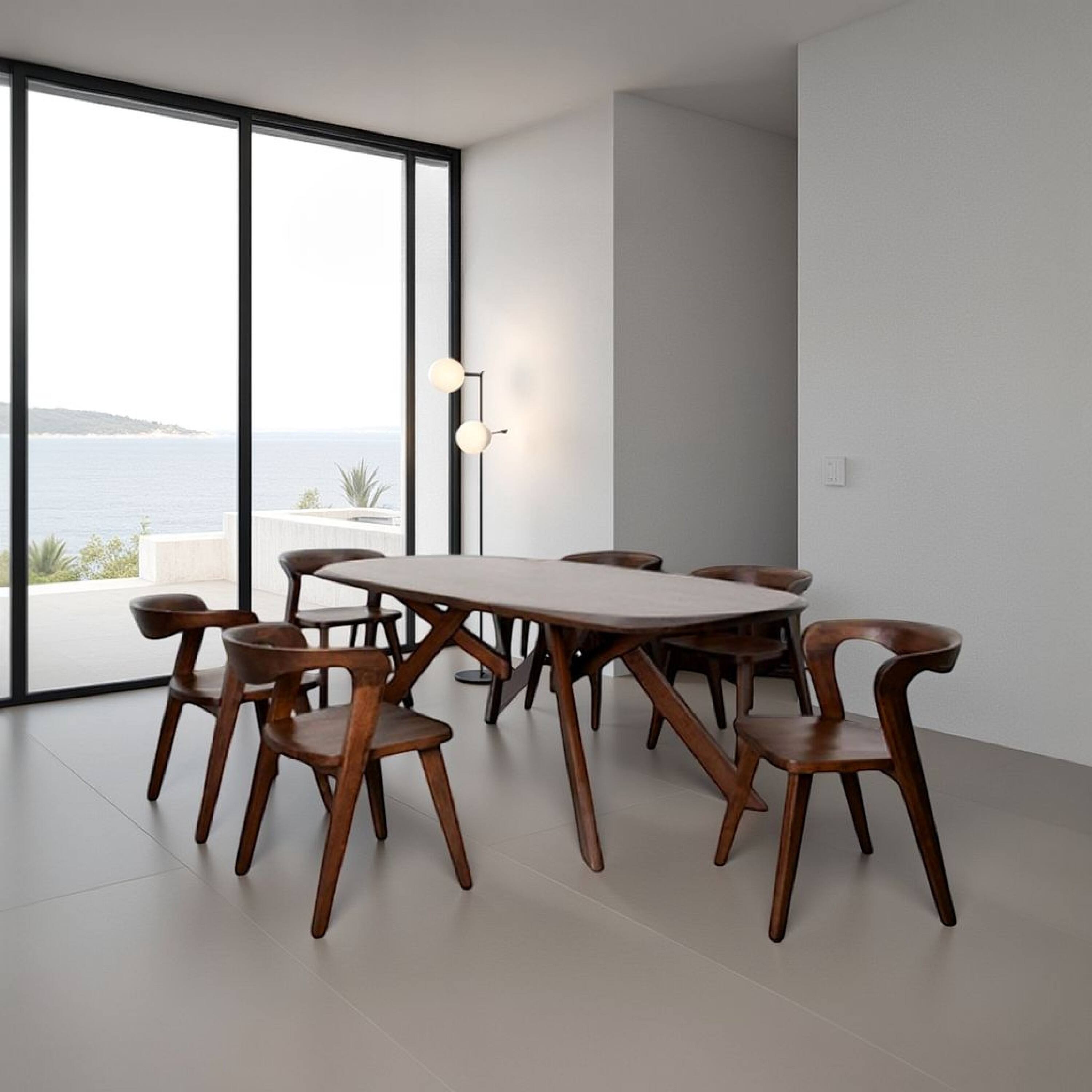 Alt View 5. Manhattan Lane - Ziva 7pc Dining Table Set, 6 Side Chairs, 3D Edges, Brown Solid Wood - Walnut Brown.