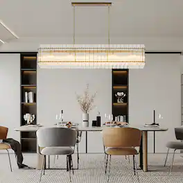 Loheer - Modern Gold Rectangular Chandelier Crystal Glass Pendant Light with Ten LED Lights for Dining Room
