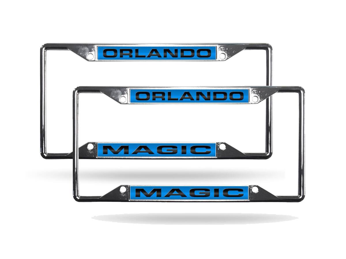 Orlando Magic NBA (Set of 2) All Corner EZ View Chrome Metal Laser Cut License Plate Frames