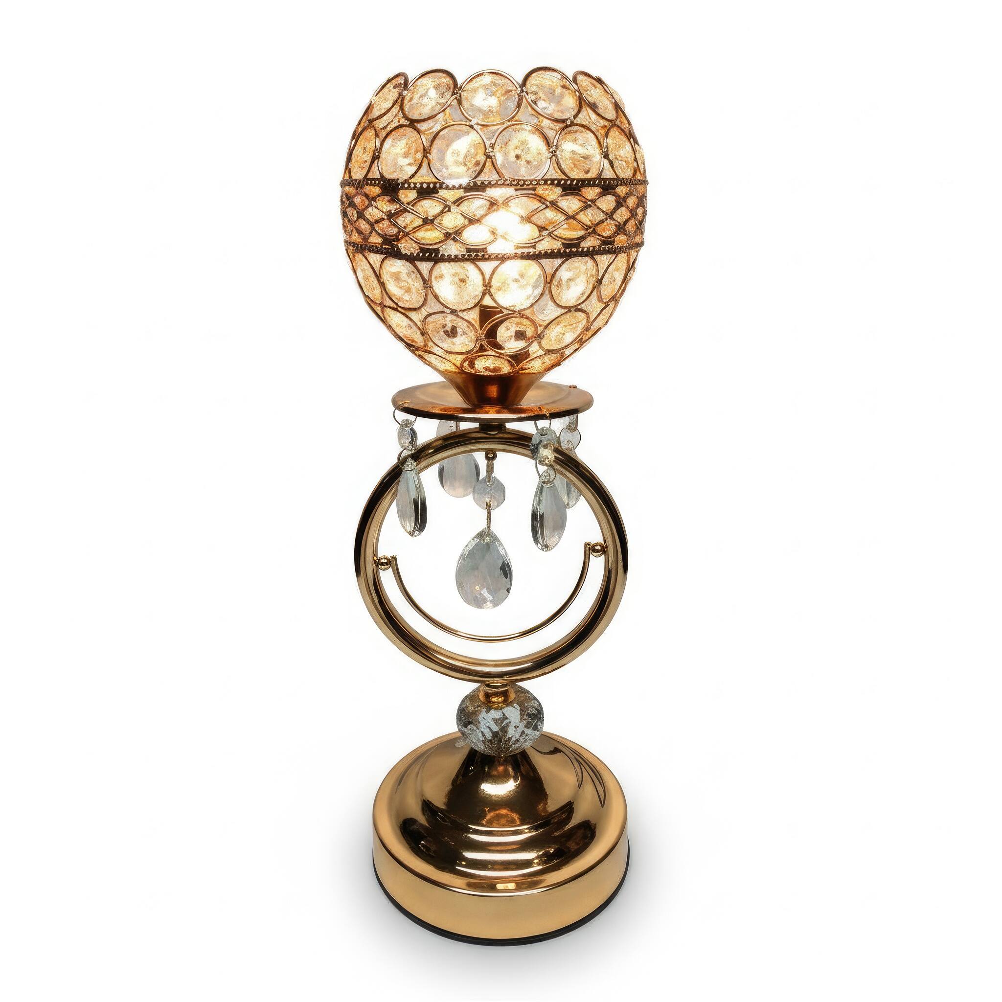 Angle. FC Design - 14"H Polished Gold Ring Base w/ Faux Crystal Globe Shade Touch Lamp.