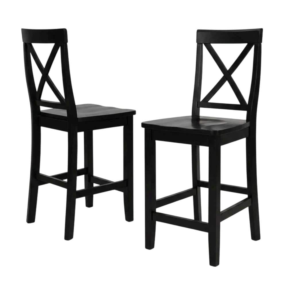 FurniFact - Modern X-Back Counter Height Bar Stool Set, Comfortable & Durable (2 Pack) - Black