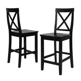 FurniFact - Modern X-Back Counter Height Bar Stool Set, Comfortable & Durable (2 Pack) - Black
