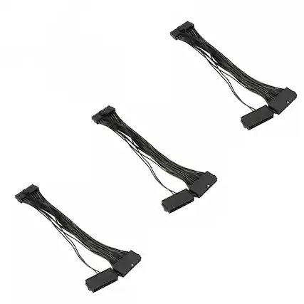 Front. Stock Preferred - 3 Pack Dual PSU 24-Pin ATX Motherboard Adapter Connector Cable - Black.